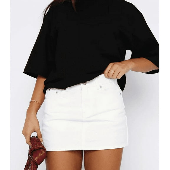 Rdhnmea Women Denim Skirts Solid Color Bodycon Jeans Skirts Mini Skirts