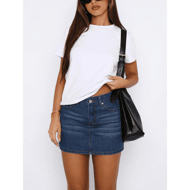 Rdhnmea Women Denim Skirts Solid Color Bodycon Jeans Skirts Mini Skirts