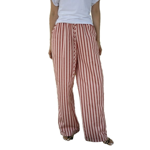 Rdhnmea Women Drawstring Striped Pants Loose Wide Leg Trousers Casual Low Waist Pants Comfy Lounge Pants with Pockets