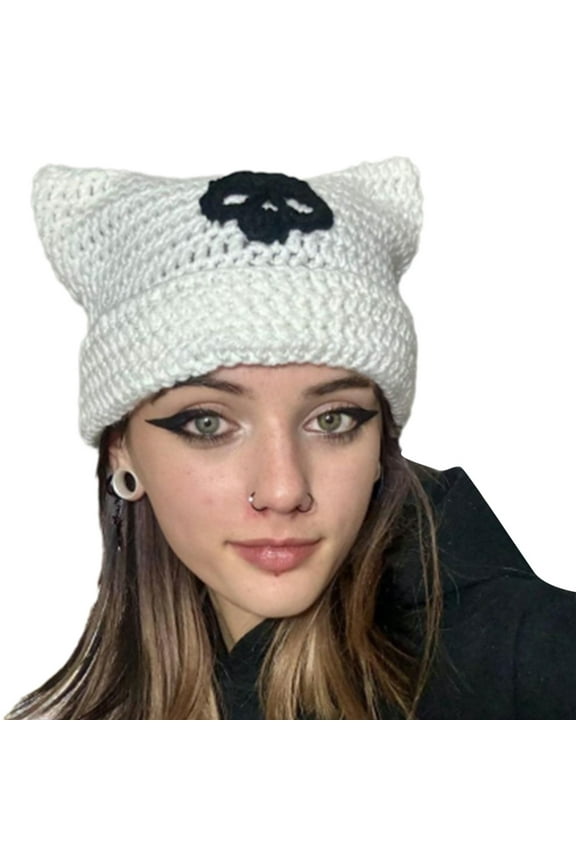 Women Fashion Beanie Cute Cat Ears/Rabbit Ears Knitted Hat Hand Crochet Cap Autumn Winter Warm Beanie