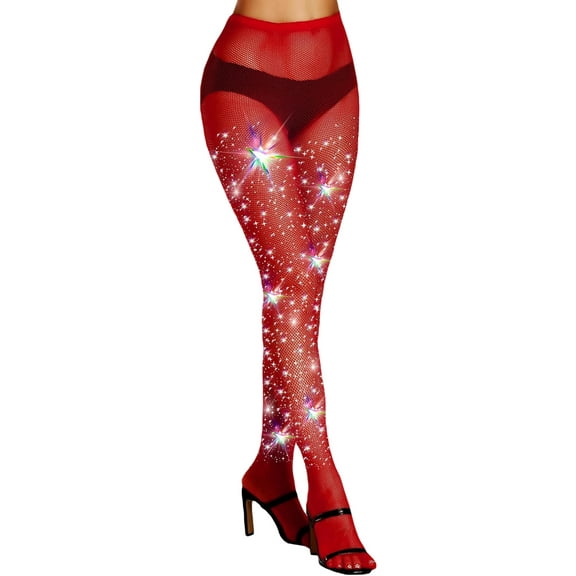 Rdhnmea Women Fishnets Sparkly Tights Glitter Shiny High Waist Rhinestone Stockings Erotic Party Concert Pantyhose