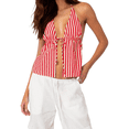 thumbnail image 1 of Rdhnmea Women Halter Neck Cami Tops Striped Tie-Up Low Cut Backless Crop Shirt, 1 of 9