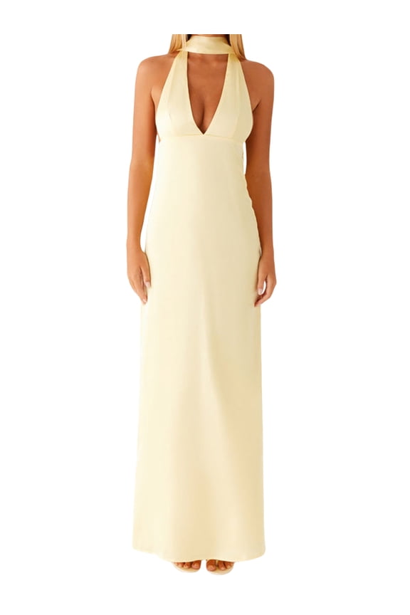 Women Halter V Neck Floral Maxi Dress with Scarf Sexy Open Back Bodycon Satin Long Dresses Summer Going Out Beachwear