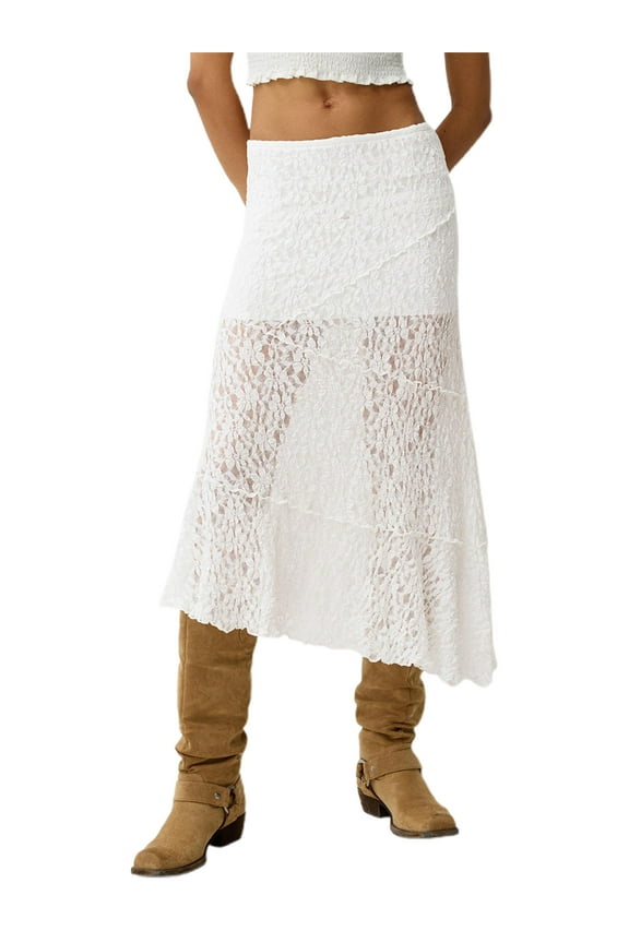 Women Lace Skirt, Elegant Low Waist Patchwork Summer Long Skirt