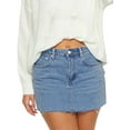 thumbnail image 1 of Rdhnmea Women Low Rise Jean Skirt Solid Raw Trim Mini Denim Skirt with Pockets, 1 of 9
