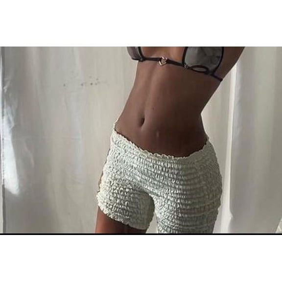 Rdhnmea Women Low Rise Shorts Elastic Solid Color Ruched Trendy Shorts