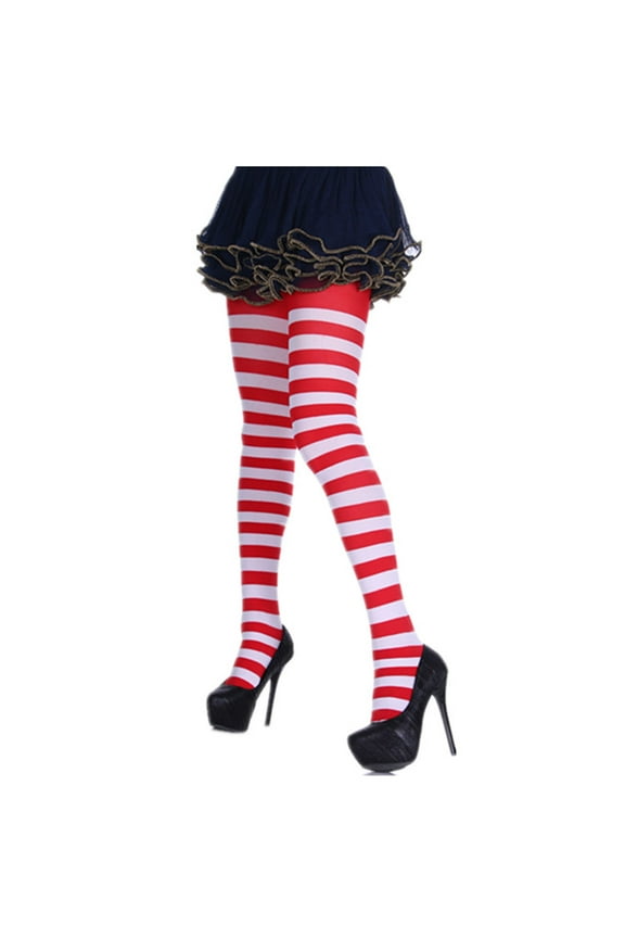 Women Pantyhose Striped Tights Opaque Microfiber Stockings High Waist Pants Leggings Christmas Party Costumes