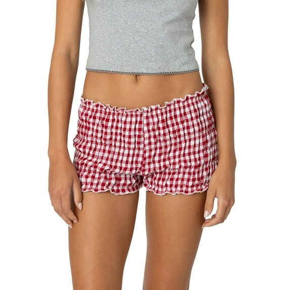 Rdhnmea Women Plaid Shorts, Elastic Waist Casual Shorts Summer Streetwear