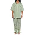 thumbnail image 1 of Rdhnmea Women Ric Rac Pattern 2 Piece Pajama Set Short Sleeve Button Down Shirt Blouse Satin Wide Leg Lounge Pants Soft Sleepwear, 1 of 9