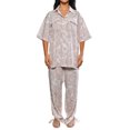 thumbnail image 1 of Rdhnmea Women Ric Rac Pattern 2 Piece Pajama Set Short Sleeve Button Down Shirt Blouse Satin Wide Leg Lounge Pants Soft Sleepwear, 1 of 9