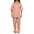 thumbnail image 1 of Rdhnmea Women Ric Rac Pattern 2 Piece Pajama Set Short Sleeve Button Down Shirt Blouse Satin Wide Leg Lounge Pants Soft Sleepwear, 1 of 9