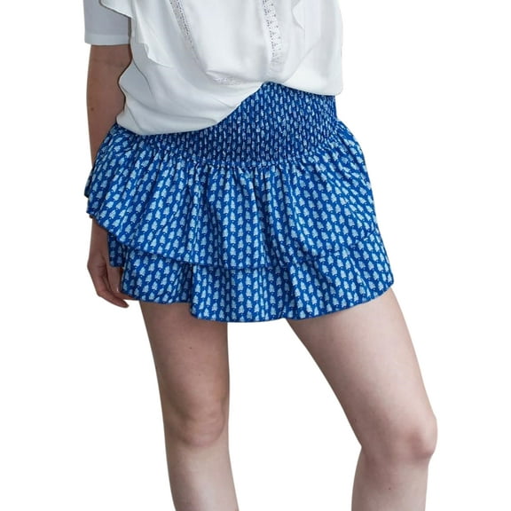 Rdhnmea Women Ruffle Flowy Mini Skirts Elegant High Waist Pleated Printed Ruffled Layered Skirt Summer A-line Skirt Streetwear