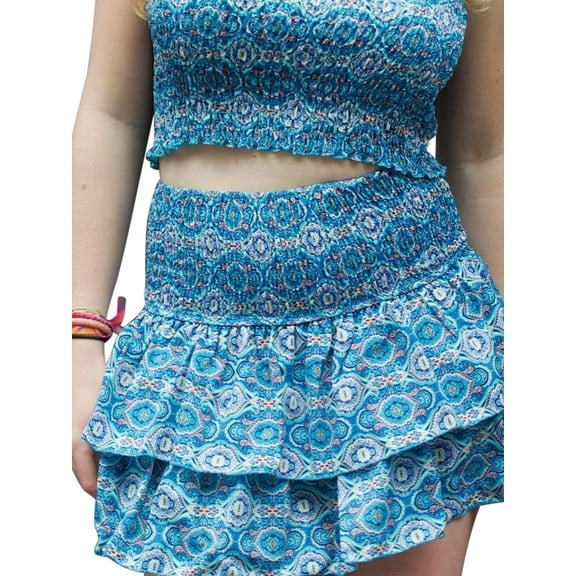 Rdhnmea Women Ruffle Flowy Mini Skirts Elegant High Waist Pleated Printed Ruffled Layered Skirt Summer A-line Skirt Streetwear