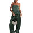 thumbnail image 1 of Rdhnmea Women Satin Tube Top Pants Set 2 Piece Backless Bandeau Tube Top Wide Leg Long Pants Aesthetic Clothes Y2k Clubwear Party Streetwear, 1 of 8
