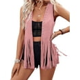 thumbnail image 1 of Rdhnmea Women Sleeveless Faux Suede Fringe Vest Rivets Leather Western Boho Tassel Jacket Open Front Hippie Cardigan Trendy Streetwear, 1 of 8