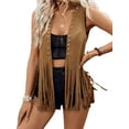 thumbnail image 1 of Rdhnmea Women Sleeveless Faux Suede Fringe Vest Rivets Leather Western Boho Tassel Jacket Open Front Hippie Cardigan Trendy Streetwear, 1 of 9
