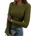 thumbnail image 1 of Rdhnmea Women Solid Color Ribbed T-Shirts Long Sleeves Slim Fit Casual Tops, 1 of 4