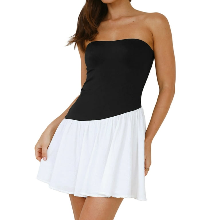 Casual Solid Patchwork Contrast O Neck Pleated Dresses Casual Solid Patchwork Contrast O Neck Pleated Dresses