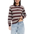 thumbnail image 1 of Rdhnmea Women Striped T-Shirt Contrast Color Long Sleeve Lapel Neck Pullover, 1 of 8