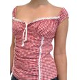 thumbnail image 1 of Rdhnmea Women Summer Basic T-Shirt Plaid Print Ruched Short Sleeve Tops, 1 of 9