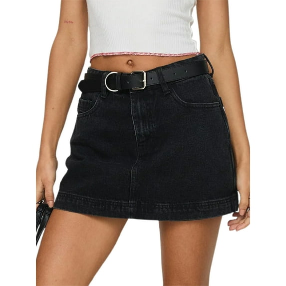 Rdhnmea Women Summer Denim Skorts Casual Solid Color Elastic Mini Skirt
