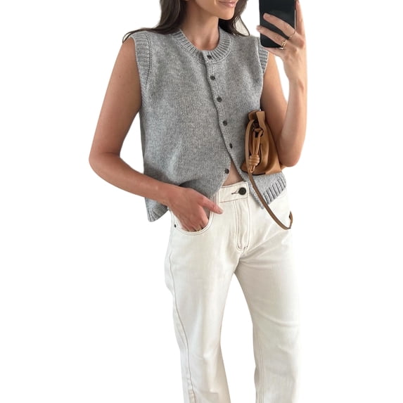 Rdhnmea Women Summer Knit Sweater Vest 2024 Sleeveless Button Down Loose Cardigan Tank Shirt Top Aesthetic Clothes Going Out Outfits