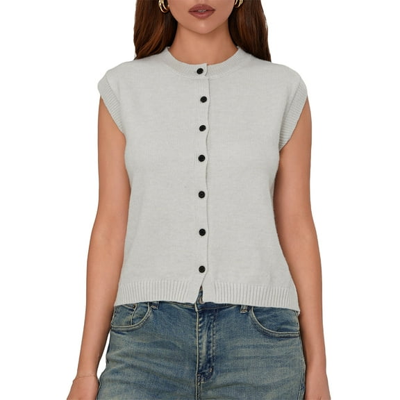 Rdhnmea Women Summer Knit Sweater Vest 2024 Sleeveless Button Down Loose Cardigan Tank Shirt Top Aesthetic Clothes Going Out Outfits