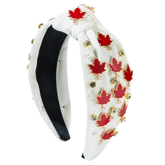 Rdhnmea Women Thanksgiving Headband Turkey Maple Leaf Crystal Rhinestones Holiday Knot Hair Hoops Autumn Festive Pearl Hair Festival Gifts