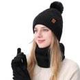 thumbnail image 1 of Rdhnmea Women Winter Beanie Hat Scarf Gloves Set, 3 Pcs Fleece Knitted Pompom Hat Thick Warm Neck Scarf and Gloves Winter Gift Accessories, 1 of 9