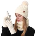 thumbnail image 1 of Rdhnmea Women Winter Beanie Hat Scarf Gloves Set, 3 Pcs Fleece Knitted Pompom Hat Thick Warm Neck Scarf and Gloves Winter Gift Accessories, 1 of 9
