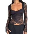 thumbnail image 1 of Rdhnmea Women Wrap Tops See-Through Lace Sweetheart V-Neck Long Sleeve Shirt, 1 of 8