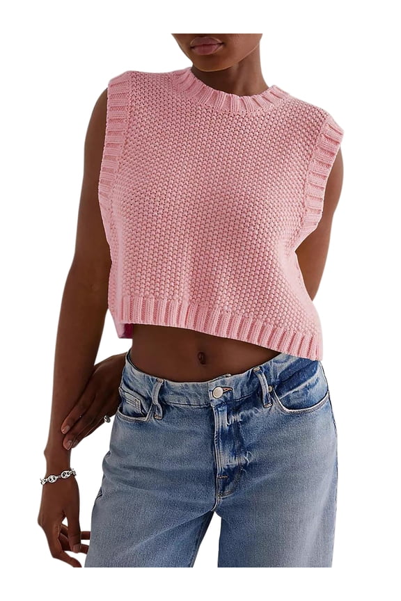 Women Y2K Backless Tie Up Knit Crop Sweater Vest Sleeveless Round Neck Split Open Back Pullover Summer Tank Tops