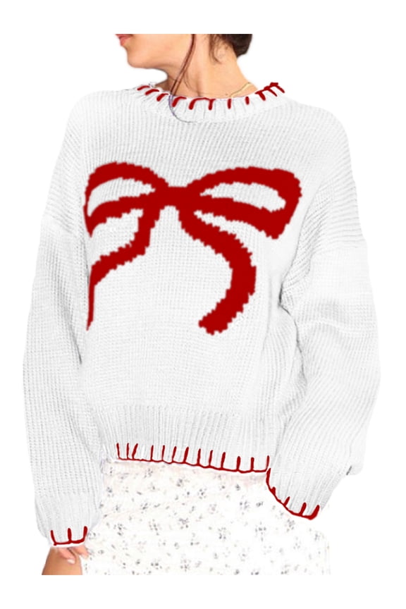 Women Y2K Printed Pullover Sweater Top Cute Graphic Long Sleeve Crochet Top Crewneck Vintage Oversized Fall Sweater