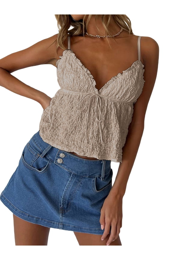 Women Y2K Ruched Camisole Sleeveless Spaghetti Straps V Neck Cami Tops Summer Cute Bow Flowy Tank Tops Streetwear