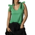 thumbnail image 1 of Rdhnmea Women's Bow Tie Tank Tops V Neck Shoulder Strap Sleeveless Shirts Slim Fit Summer Going Out Knit Camisoles Streetwear, 1 of 9