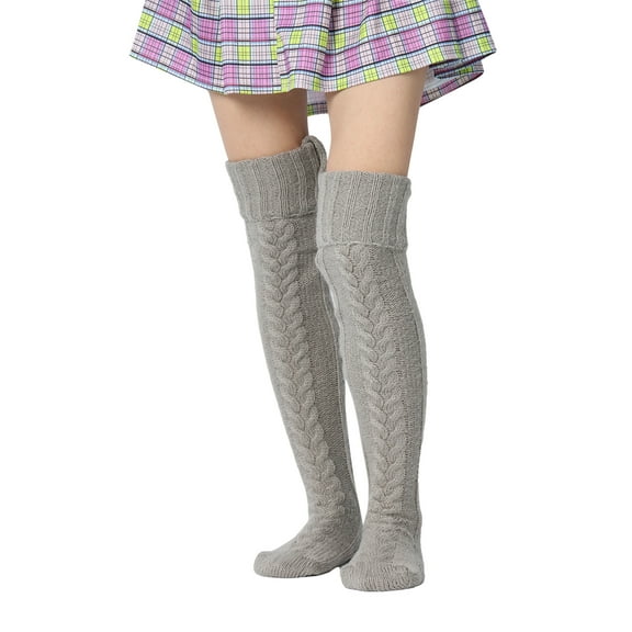 Rdhnmea Women's Cable Knitted Wool Thigh High Boot Socks Twist Knit Fluffy Over Knee Stocking Winter Warm Casual Long Leggings Leg Warmers