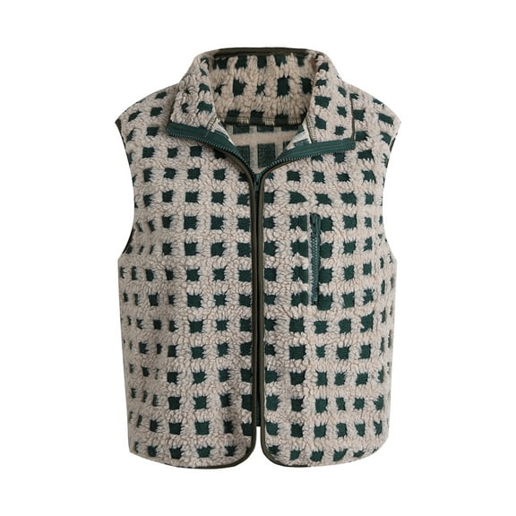 Rdhnmea Women’s Checkered Vest Sleeveless Stand Collar Zip Up Vest Jacket