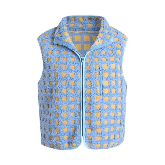Rdhnmea Women’s Checkered Vest Sleeveless Stand Collar Zip Up Vest Jacket