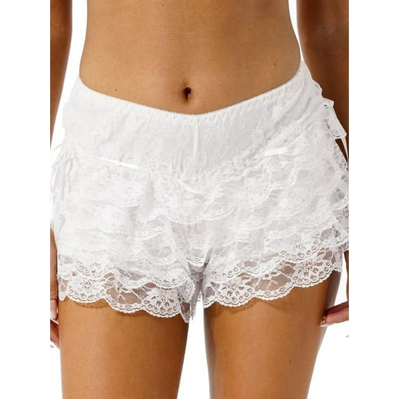 Rdhnmea Women's Fashion Bloomers Shorts Multi-Layer Ruffles Lace Elastic Waist Short Pants Summer Casual Shorts