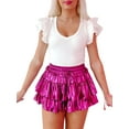 thumbnail image 1 of Rdhnmea Women's Fashion Mini Skirts Metallic Drawstring High Waist Skirts, 1 of 5