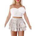thumbnail image 1 of Rdhnmea Women's Fashion Mini Skirts Metallic Drawstring High Waist Skirts, 1 of 7