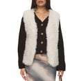 thumbnail image 1 of Rdhnmea Women's Faux Fur Waistcoat Solid Color Open Front Fuzzy Vest, 1 of 9