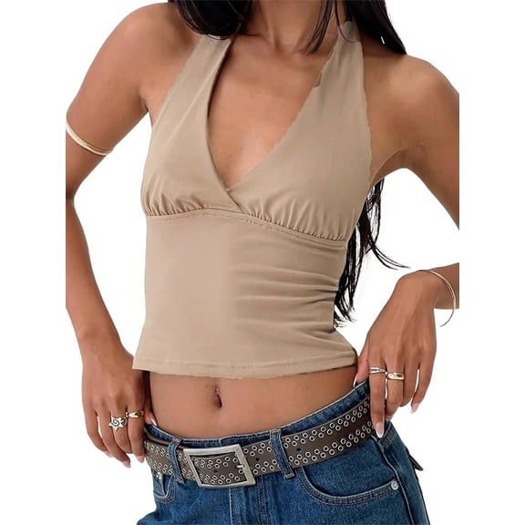 Rdhnmea Women's Halter Neck Tank Tops Sleeveless Open Back Slim Fit Tops