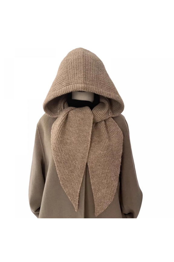 Women's Knitted Hat Winter Balaclava Hooded Cap Scarf Hat Soft Knit Skull Cap Hood Scarf Neck Warmer Beanies