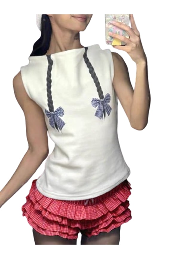 Women’s Layered Ruffle Shorts Elastic Low Waist Plaid Print Bloomers