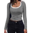 thumbnail image 1 of Rdhnmea Women's Long Sleeve Striped Tops Scoop Neck Fit Knit Sweater Shirts Spring Fall Blouses Tee Basic Casual T-Shirts Streetwear, 1 of 7
