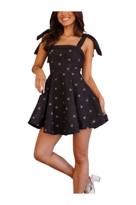 Women's Mini Slip Dress Floral Print Tie Strap Flowy A-Line Dress