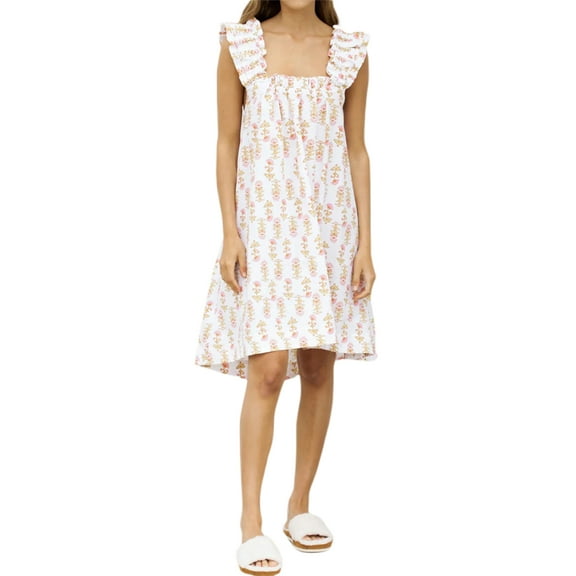 Rdhnmea Women's Nightgown Sleepwear Ruffle Sleeveless Square Neck Floral Print Nightie Sleep Dress