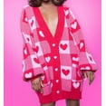 thumbnail image 1 of Rdhnmea Women's Oversized Cardigan Long Sleeve Checkered Heart Print Sweater, 1 of 2
