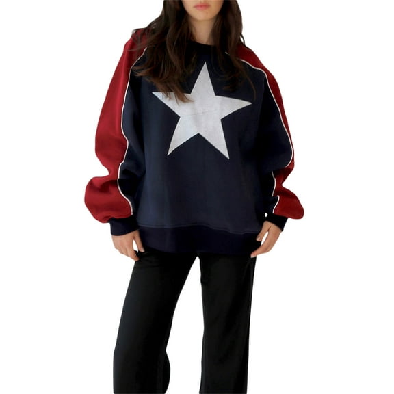 Rdhnmea Women's Star Graphic Sweatshirt Long Sleeve Oversized Pullover